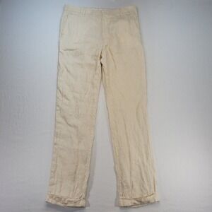Baird McNutt Pants Mens 38x36 Beige Murano Zac Fit 100% Linen Straight Cuffed